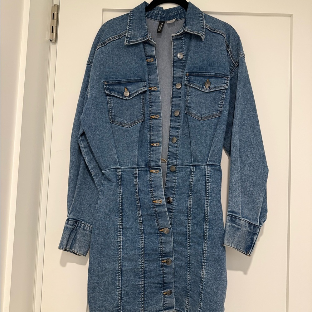 H&M Denim Button-Front Shirt Dress - Blue